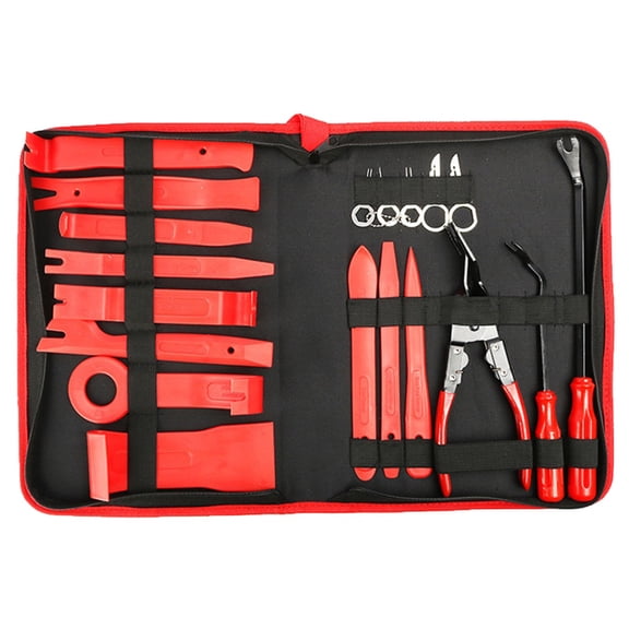 19 Pcs Car Trim Removal Tool Kit, Auto Door Panel Audio Removal Tool Set, Auto Clip Pliers/Fastener Terminal Removal Tool, Plastic Pry Tool Set (Red)