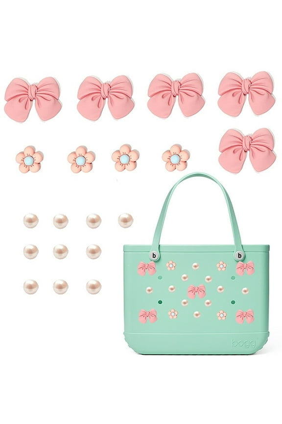 19 Pcs Charms Accessory for Bogg Bags and Simply Southern Totes, Pearl and Heart Insert Decorative to Customize Your Beach Tote Bag