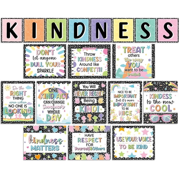19 Pcs Composition Classroom Kindness Posters Growth Mindset Kindness Bulletin Board Empathy Inspirational Notebook Classroom Decors for Preschool Elementary Middle School Learning Wall Art Decor