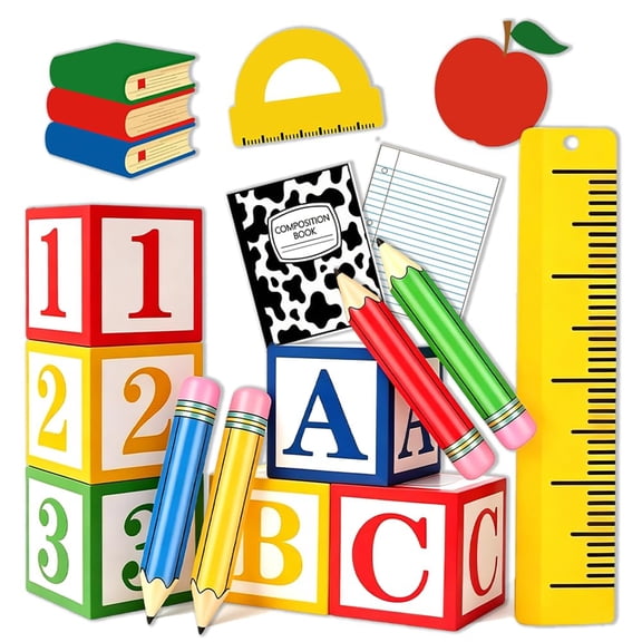 19 Pcs Giant Back to School Decorations,Inflatable School Supplies for Classroom,Kindergarten Graduation Party,Pencil Crayon ABC Set, Alphabet Theme Favor Boxes, Colorful Decor Items VT4