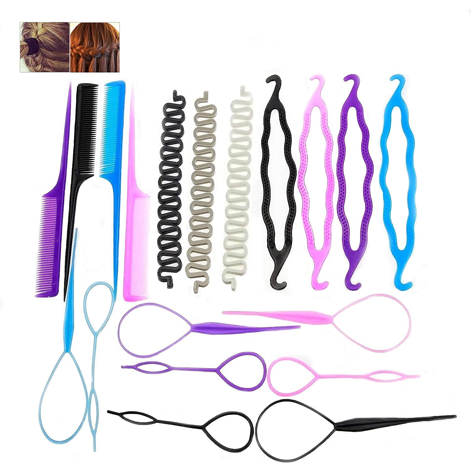 19 Pcs Hair Braiding Tool, DIY Hair Styling Tool Kit Updo Ponytail