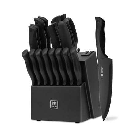 NULAS 19 Pcs Kitchen Knife Set with Block Self Sharpening, Dishwasher Safe, Anti-slip Handle, Knife Sets for Kitchen with Block, Black