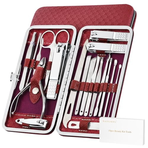 19 Pcs Nail Care Tools Set with Gift Box Travel Case Nail Clipper Set Fingernail Toenail Clipper Cutters Manicure Pedicure Kit Stainless Steel Professional Grooming Kits for Christmas Birthday Gift