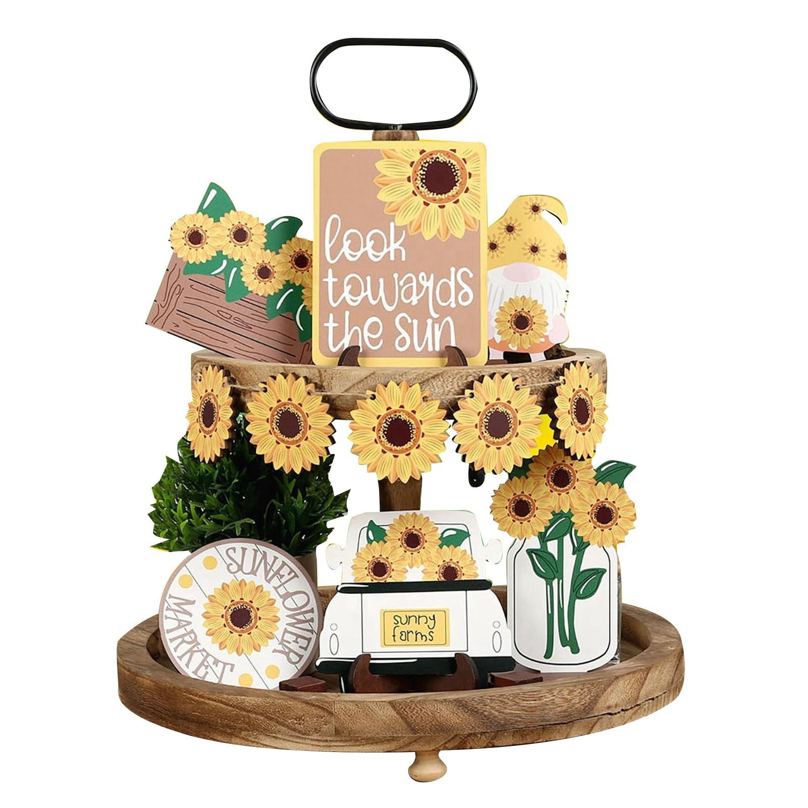 19 Pcs Sunflower Tiered Tray Decoration Summer Wood Signs Summer ...