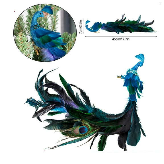 19" Peacock Christmas Ornaments Decorations Artificial Peacock Birds for Christmas Tree and Garden Decoration
