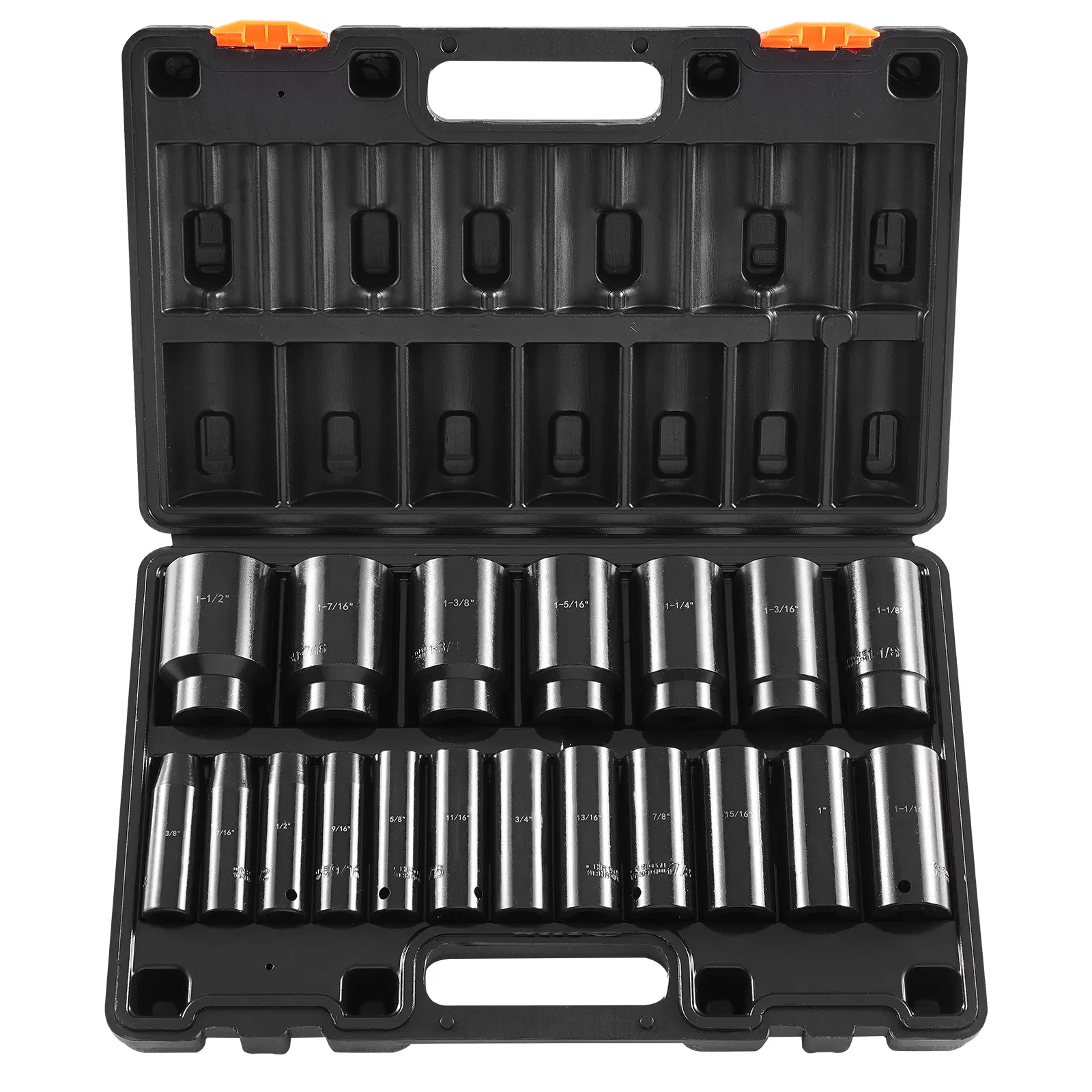 19-Piece 1/2-Inch Deep Impact Socket Set with 6-Point Cr-V Construction,Includes Sizes from 3/8 to 1-1/2 Inch and Storage Cage for Easy Organization