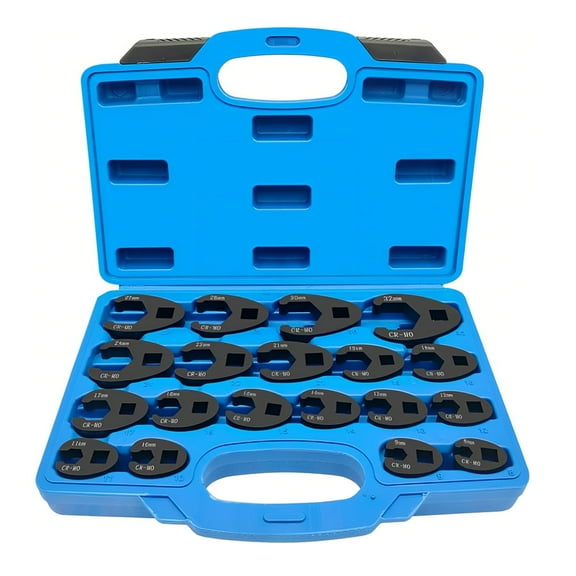 19-Piece 3/8" & 1/2" Drive Metric Flare Nut Wrench Set - 8-32mm Crowfoot Wrenches for Ratchets (SAE/Metric Compatible)