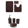 thumbnail image 1 of 19 Piece Bath Accessory Set Stripe Soft Memory Foam Bathroom Rug Contour Mat + Shower Curtain & Ceramic Accessories (Brown)…, 1 of 4