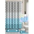 thumbnail image 1 of 19 Piece Bathroom Set 2 Rugs Mats Non Slip 1 Fabric Shower Curtain 12 Fabric Rings 4 Piece Ceramic Accesories Different Styles And Colors For Home Bath Decor Diamond Turquoise, 1 of 2