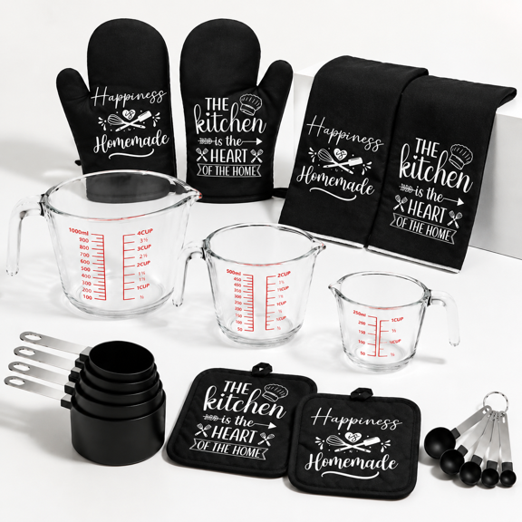 19-Piece Black Kitchen Decor And Accessories Set For Baking Cooking