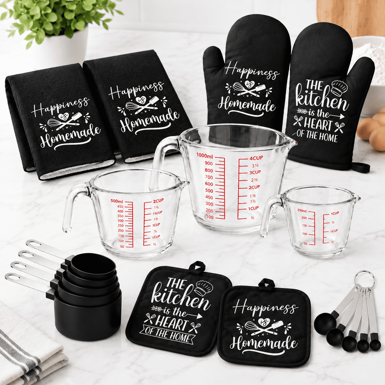 19-Piece Black Kitchen Decor and Accessory Set for Baking and Cooking ...