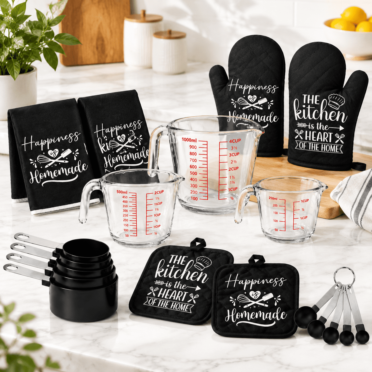 19-Piece Black Kitchen Decor and Accessory Set for Baking and Cooking ...