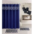 thumbnail image 1 of 19 Piece Complete Bathroom Set Geometric Navy Print Design With Non-Slip Rugs, Bath Mat, Shower Curtain with 12 Hooks 72x72 inch, 4 Pieces Matching Ceramic Accesories for Bathroom, 1 of 2