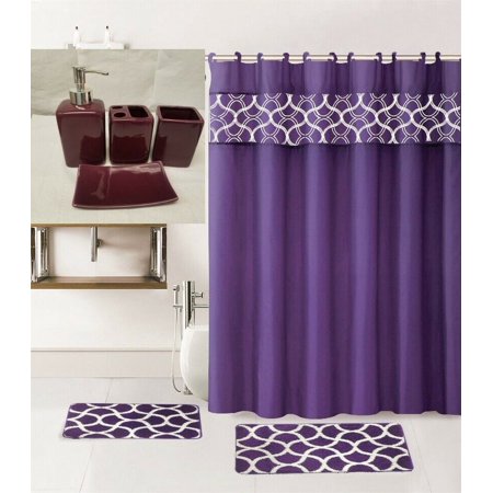 SAMIMPORT-2011 Bathroom Purple Ceramic Shower Curtain Set, 72.00" x 72.00" 19 Count