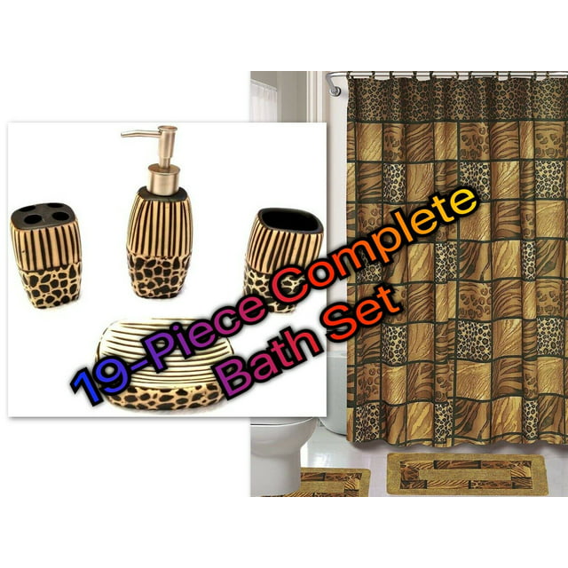 19-Piece Complete Bathroom Set Rugs Shower Curtain Hooks Ceramic All Included!!!