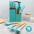 thumbnail image 1 of 19-Piece Silicone Kitchen Utensil Set with Knife Set & Cutting Board, Heat Resistant Non-Stick Cooking Tools with Wooden Handles, High-Carbon Stainless Steel Knives with Storage Block ( Green), 1 of 8