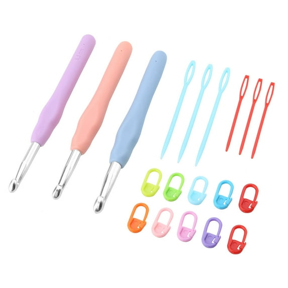 19-Piece Multicolor TRP Handle Aluminum Hook Needle Set for Handcraft Knitting and Crochet