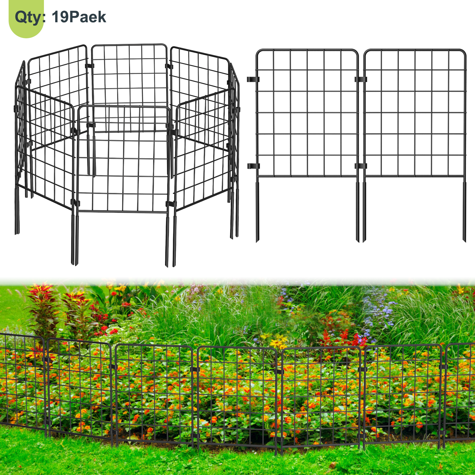 19 Piece Non-Digging Decorative Fence tall garden fence Animal Fence Garden Detachable Fence Anti-scab metal Animal Barrier Ground Pile Fence
