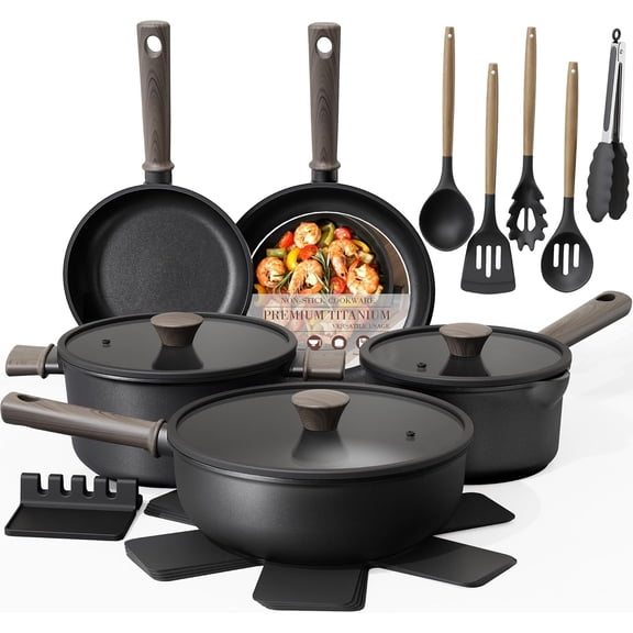 19 Piece Non Stick Titanium Cookware Set for Induction Stovetops