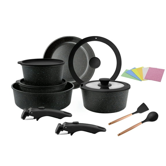 19-Piece Nonstick Cookware Set - Induction Compatible Pots & Pans - Black Kitchen Cooking Set - Includes Lids & Utensils - Lioneng Trading