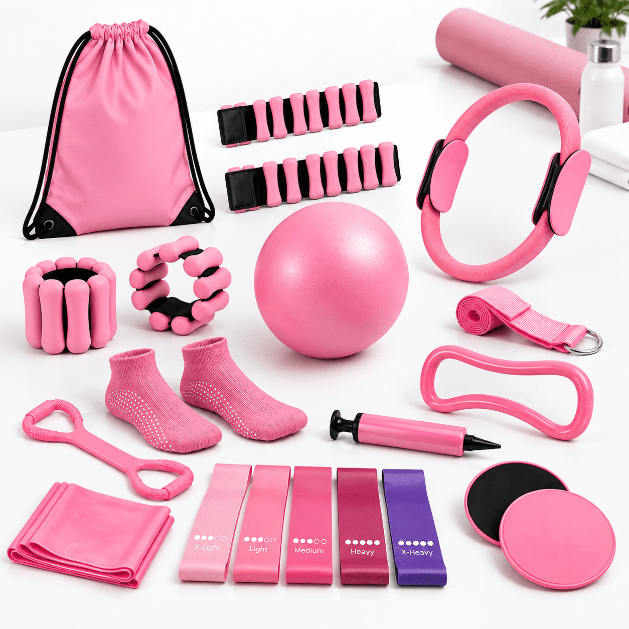 Pliates Kit 19-Piece Pilates Workout Set for Home Fitness, Beginner-Friendly Full ...