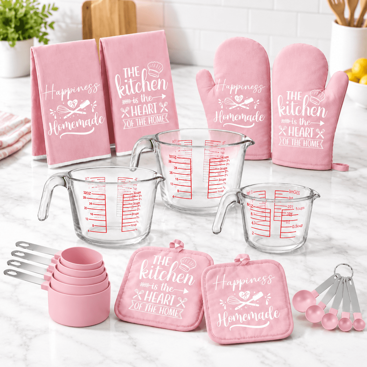 19-Piece Pink Kitchen Decor and Accessories Set for Baking and Cooking ...