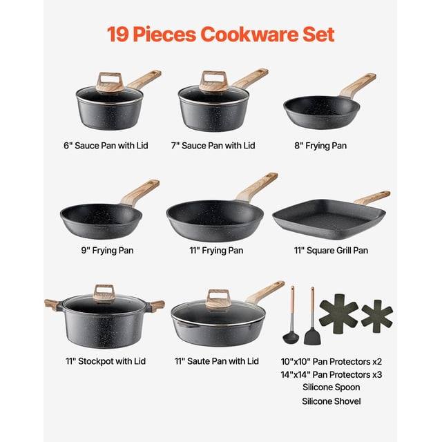19 Piece Pots and Pans Set, Granite Nonstick Cookware Set, Induction ...