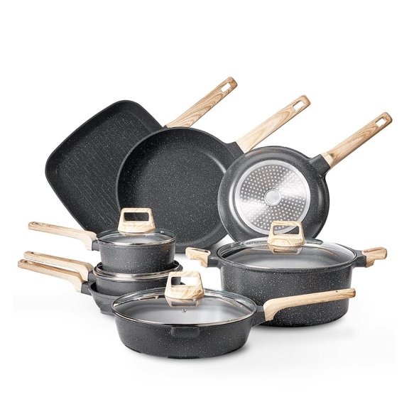 19 Piece Pots and Pans Set, Granite Nonstick Cookware, Induction Ready, Kitchen & RV Cooking