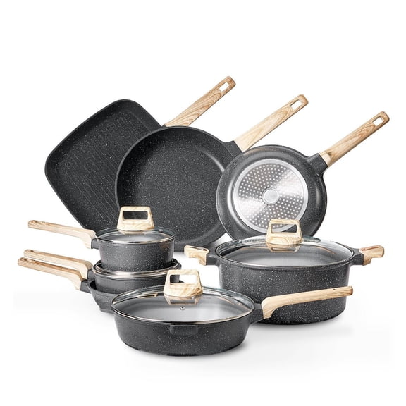 19 Piece Pots and Pans Set Granite Nonstick Kitchen Cookware Induction Black 8