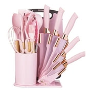 HEESEM 19-Piece Silicone Kitchen Utensil & Knife Set - Heat-Resistant Cooking Tools Non-Stick Safe Gift for Mom or Women Pink