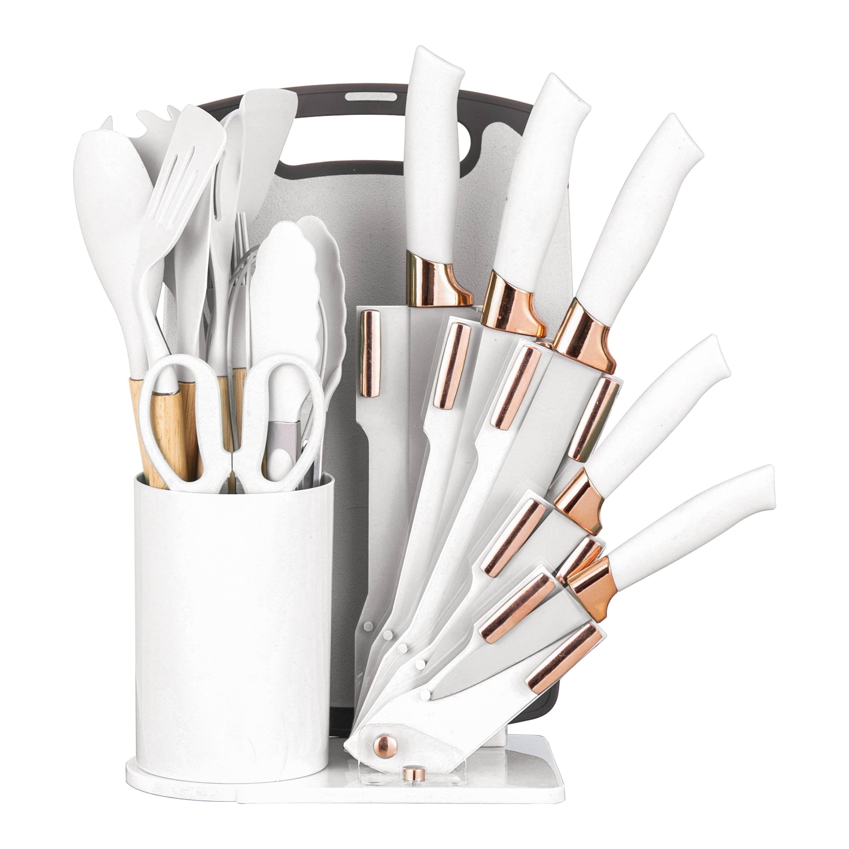 HEESEM 19-Piece Silicone Kitchen Utensil & Knife Set - Heat-Resistant ...