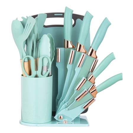 HEESEM 19-Piece Silicone Kitchen Utensil & Knife Set - Heat-Resistant Cooking Tools, Non-Stick Safe, Green