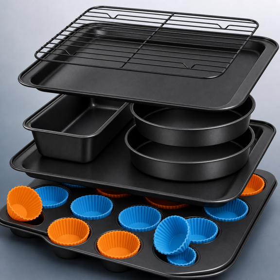 19-Piece Stackable Nonstick Bakeware Set Dark Gray
