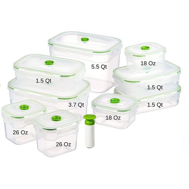 19 Piece Vacuum Seal Food Storage Container Set, Rectangle
