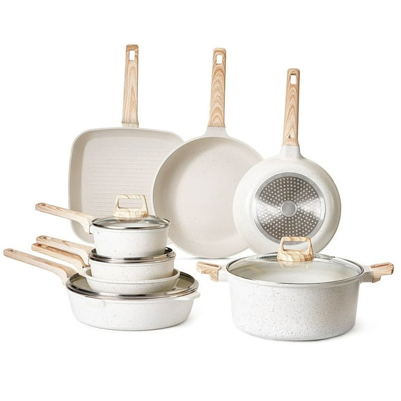 19-Piece White Granite Nonstick Kitchen Cookware Set, Induction Pots & Pans