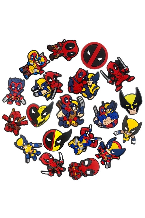 19-Piece Wolverine PVC Shoe Charms Pack, No-Repeat Cute Cartoon Shoes Decorations for Unisex
