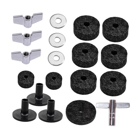 19 Pieces Drum Cymbal Felts Percussion Replacement Parts Includes Sleeves and a Drum Key Bit for Any Active Drummer