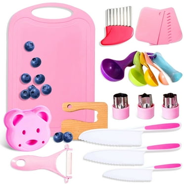 19 Pieces Kitchen Tools-Kids Cooking Sets Real-Toddler Knife Set for Real Cooking, Montessori Toys for 3+,Toddler Utensils with Safe Knives Crinkle Cutter Cutting Board