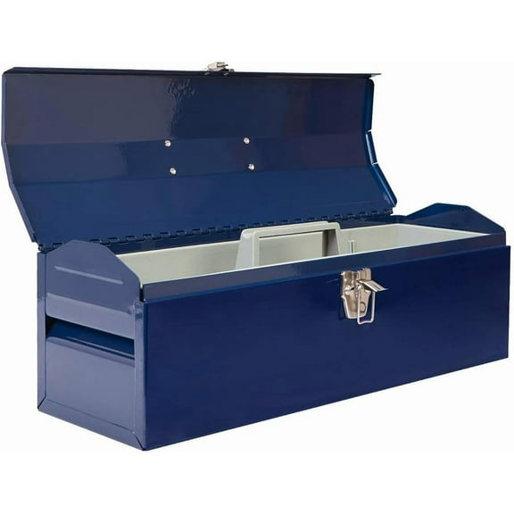 19" Portable Toolbox Blue Parts Management Tools Storage Box, 19.1" L x 6.1" W x 6.5" H, Portable Hip Roof Design for Car, Truck, Tractor & Home Use