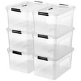 thumbnail image 1 of 6-Pack 19 Quart Stackable Plastic Storage Bins with Lids, Clear Durable Organizing Boxes for Toys Tools Clothes, Secure Latches, Transparent, 1 of 6