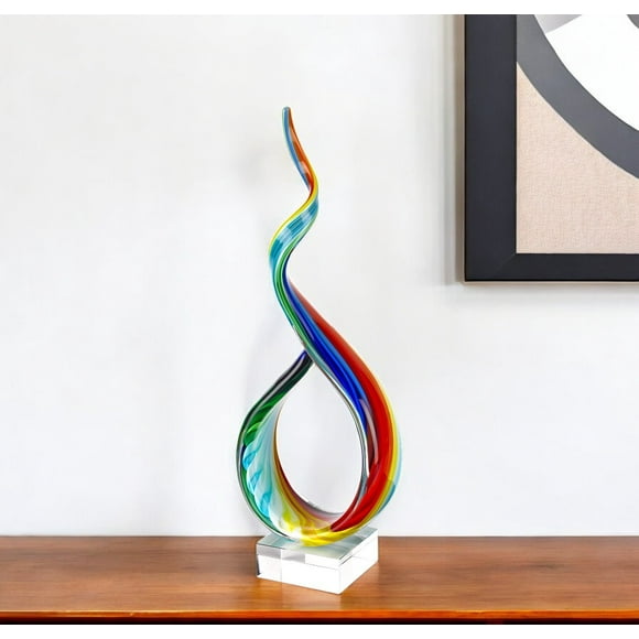 19" Rainbow Murano Glass Modern Abstract Tabletop Sculpture