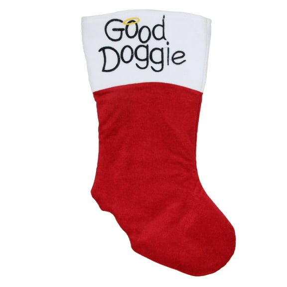 19" Red Embroidered Angel Pet "Good Doggie" Christmas Stocking with White Cuff