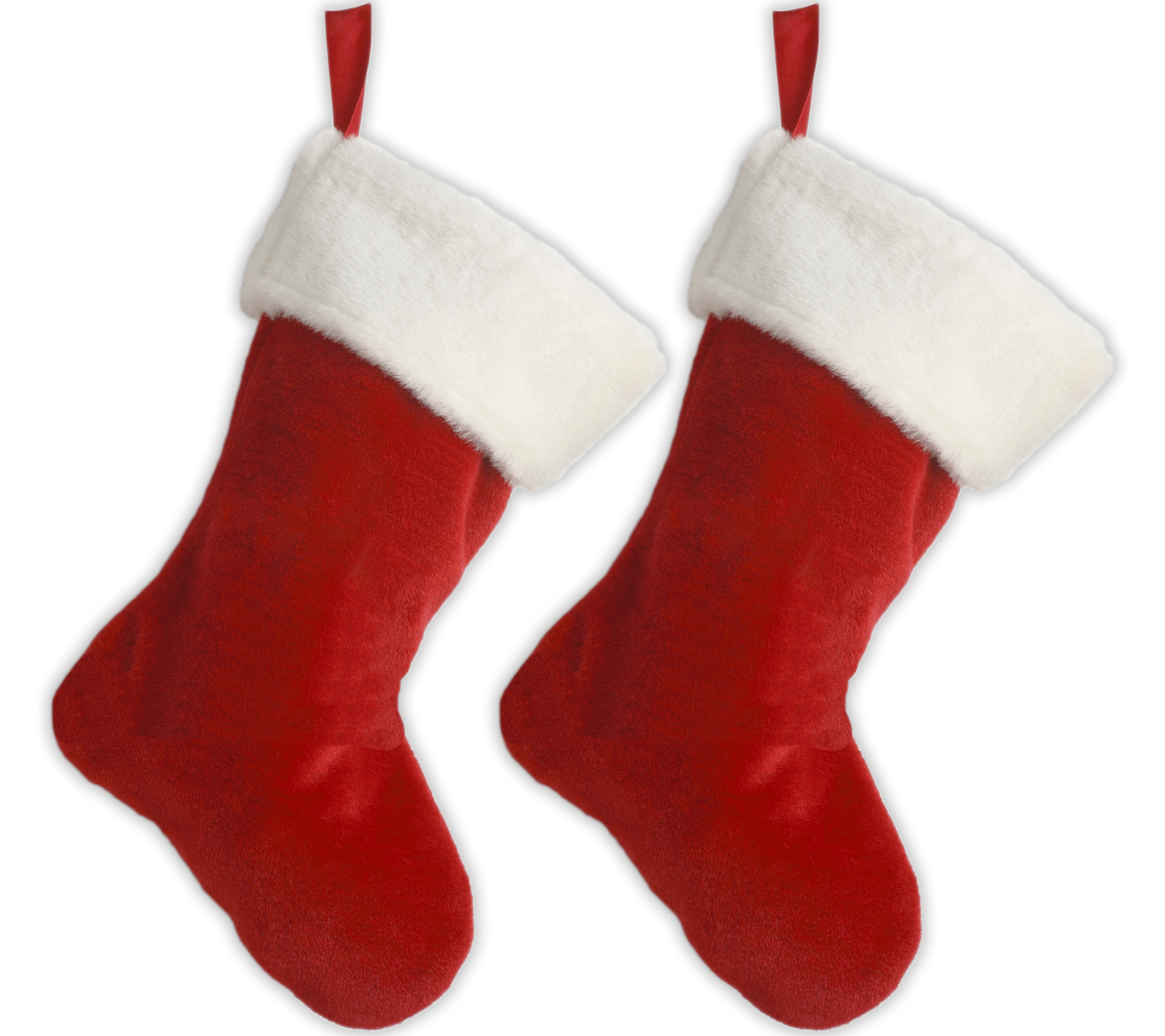 19'' Red Velvet Christmas Stocking with White Plush Cuff, 2 Pack