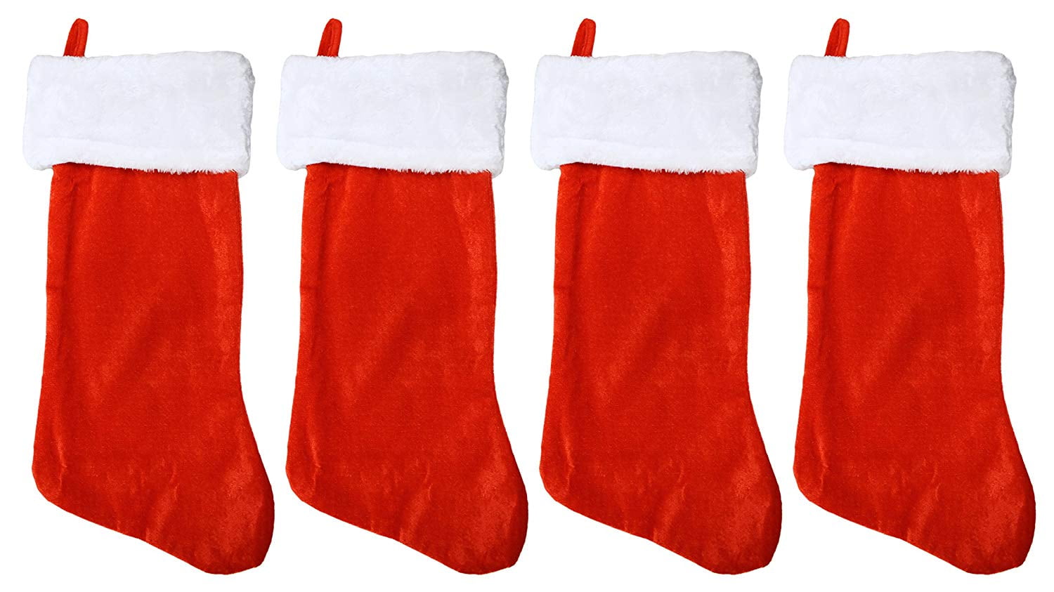18" Red Velvet Christmas Stockings with White Plush Cuff, Set of 4