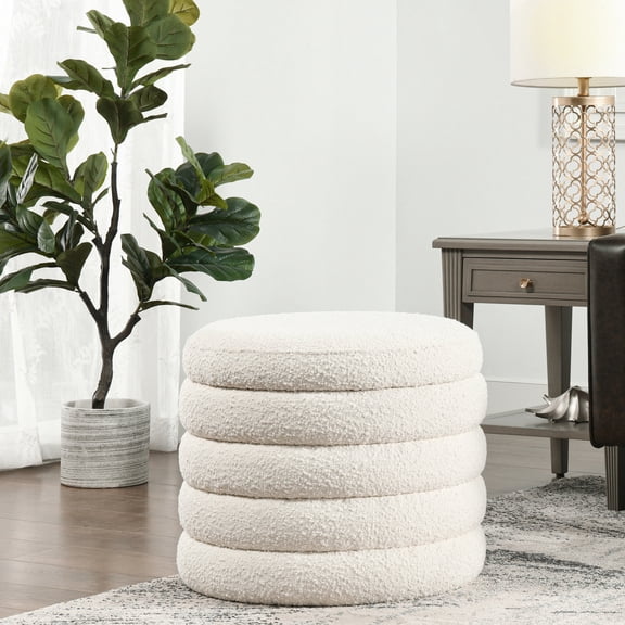 19" Round Boucle Storage Ottoman / Floor-Protective, Comfortable and Hidden Storage