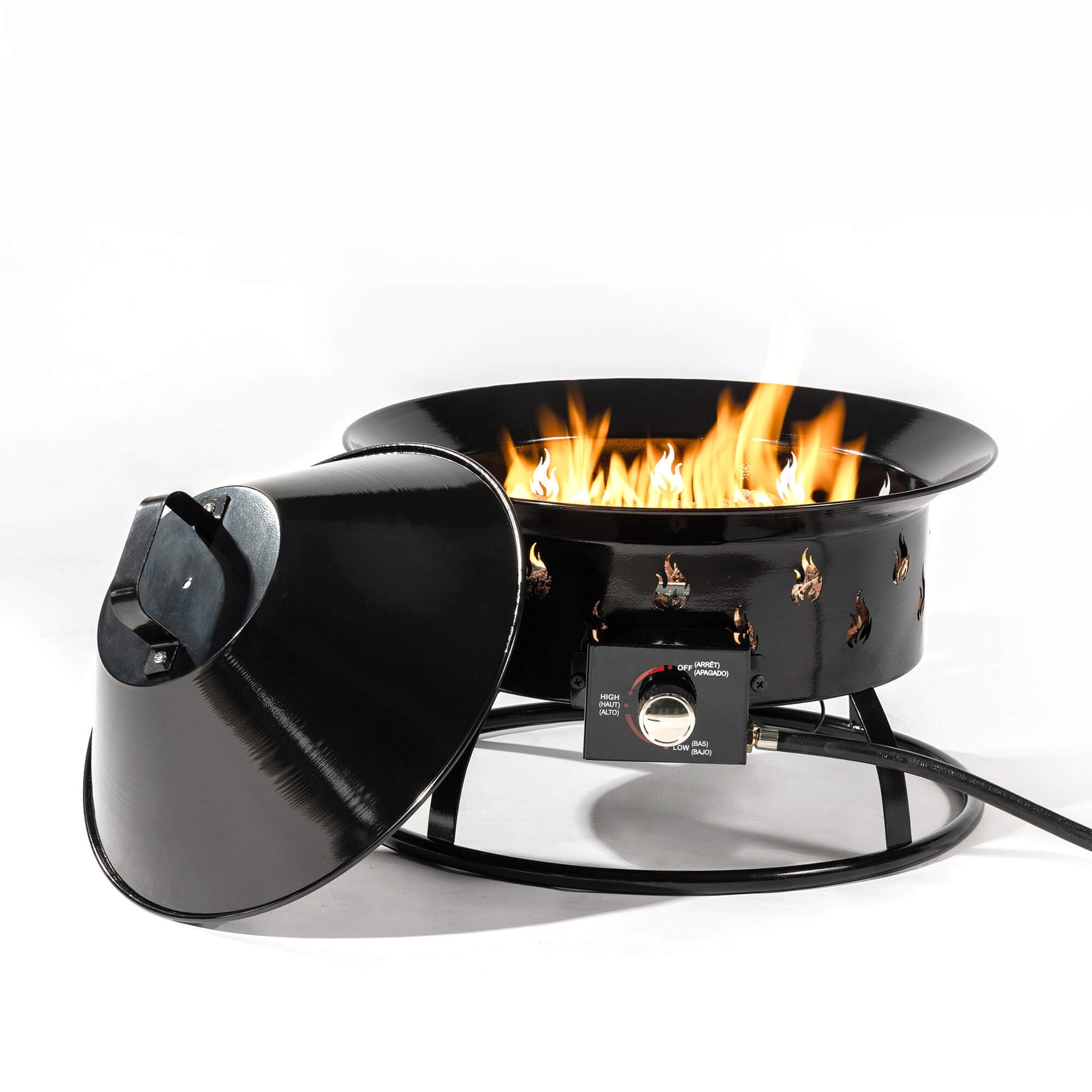 19'' Round Portable Propane Outdoor Camping  Fire Pit with Lockable Cover Lid as Handle