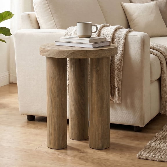 Langford Home 19" Round Wood Side Table with Three Pillar Leg