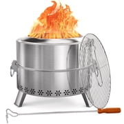 Philergo 19" Smokeless Fire Pit for Outside, Stainless Steel Wood Burning Fire Pit with Foldable Legs, Grill, Poker, Carry Bag