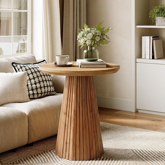 19" Solid Wood Small End Table, Farmhouse Round Pedestal Side Table