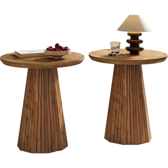 19" Solid Wood Small End Table Set of 2, Farmhouse Round Pedestal Side Table